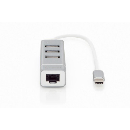 HUB/Koncentrator 3-portowy USB 2.0 HighSpeed z Typ C oraz Fast Ethernet LAN adapter, aluminium-4419865