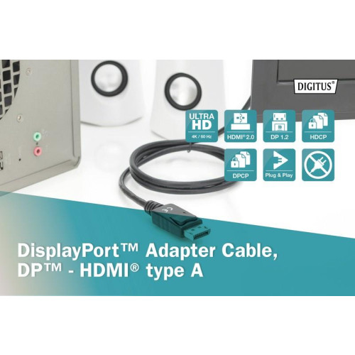 Kabel adapter DisplayPort 1.2 z zatrzaskiem 4K 60Hz UHD Typ DP/HDMI A M/M czarny 3m-4420197