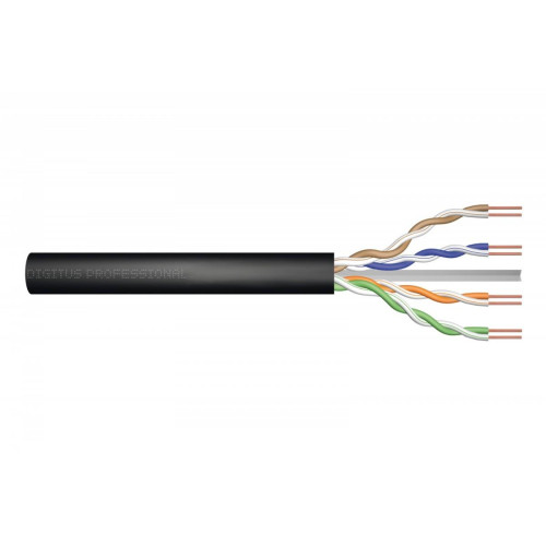 Kabel teleinformatyczny instalacyjny zewnętrzny żelowany kat.6, U/UTP, Fca, drut, AWG 23/1, PE, 305m, czarny, szpula-442