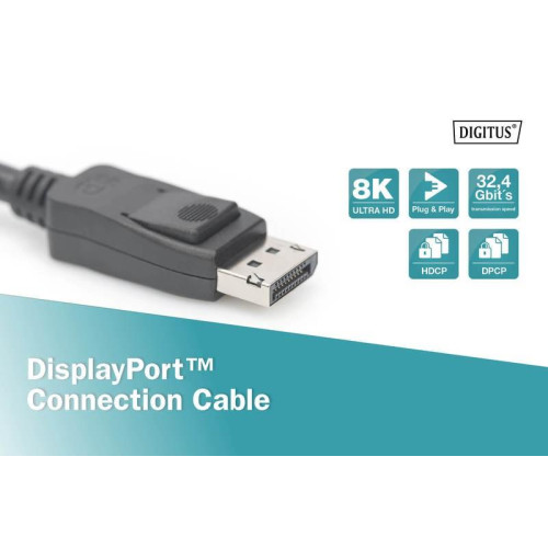 Kabel połączeniowy DisplayPort z zatrzaskami 8K 30Hz UHD Typ DP/DP M/M czarny 2m-4420754
