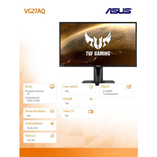 Monitor 27 cali VG27AQ WQHD IPS HDMI DP 1ms 155Hz-4421791