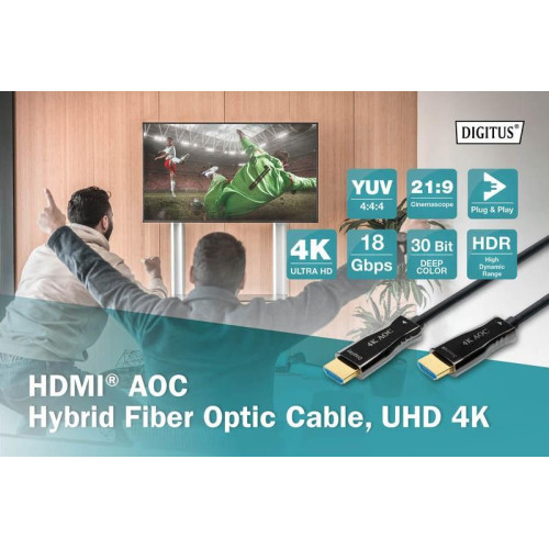 Kabel połączeniowy hybrydowy AOC HDMI 2.0 Premium HighSpeed 4K/60Hz UHD HDMI A/HDMI A M/M czarny 15m-4424348