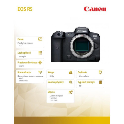 Aparat bezlusterkowy EOS R5 Body 4147C004-4424837