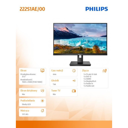 Monitor 222S1AE 21.5 cala IPS DVI HDMI DP Pivot-4426224