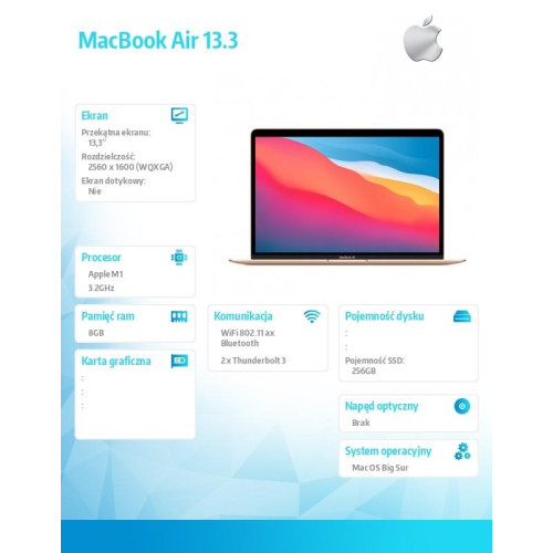 MacBook Air 13,3 cali: M1 8/7, 8GB, 256GB - Złoty-4429801