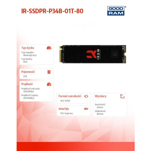 Dysk SSD IRDM 1TB M.2 PCIe 3x4 NVMe 2280 3200/3000 -4431541