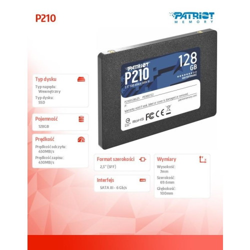 Dysk SSD 128GB P210 450/430 MB/s SATA III 2.5-4433630