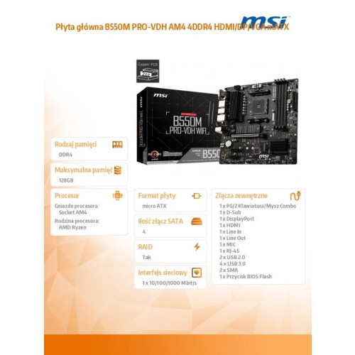 Płyta główna B550M PRO-VDH AM4 4DDR4 HDMI/DP/VGA mATX-4434748