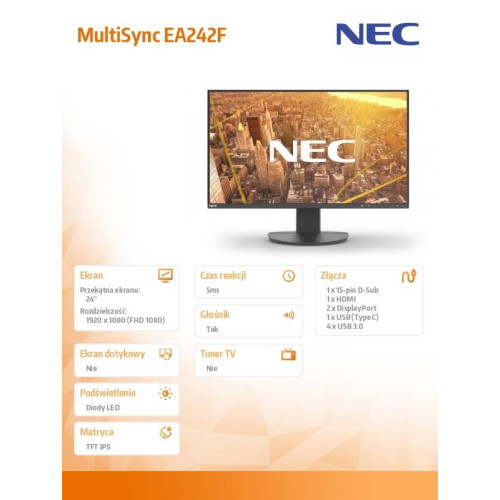 Monitor MultiSync EA242F 24 cale czarny USB-C-4437053
