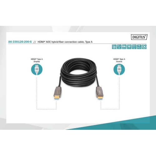 Kabel połączeniowy hybrydowy AOC HDMI 2.1 Ultra High Speed 8K/60Hz UHD HDMI A/HDMI A M/M 20m Czarny-4437507