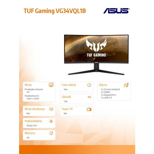 Monitor 34 cale VG34VQL1B UWQHD 21:9 1500R 165Hz 1MS HDMIx2 DPx2 USB3.1x4 Głośnik PBP PIP-4438508