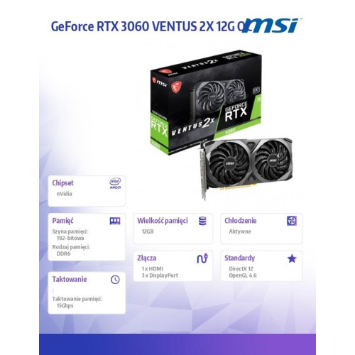 Karta graficzna GeForce RTX 3060 VENTUS 2X OC 12GB GDDR6 192bit 3DP/HDMI-4440634
