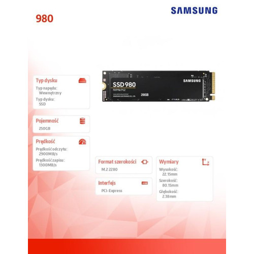 Dysk SSD 980 250GB Gen3.0x4 NVMeMZ-V8V250BW -4440955