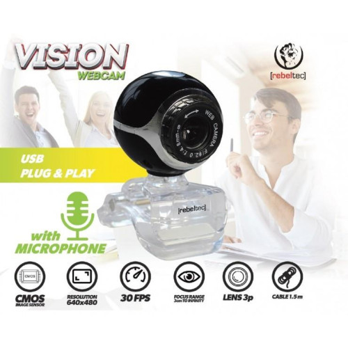 Kamera Internetowa VISION typ sensora CMOS rozdzielczość 640x480, Focus:od 3cm do nieskończoności, 30 klatek/s, wbud