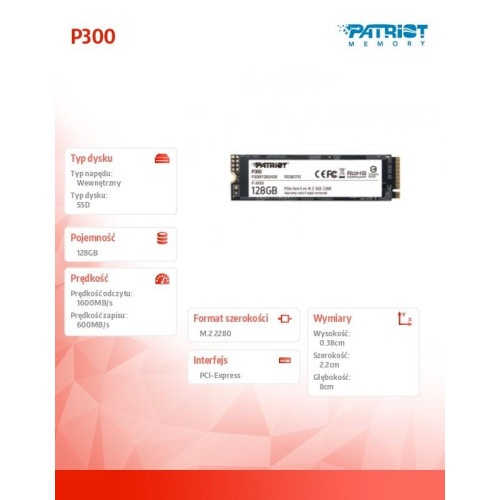 Dysk SSD P300 128GB M.2 PCIe Gen 3 x4 1600/600 -4441186