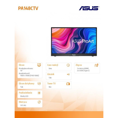 Monitor 14 cali PA148CTV IPS mHDMI USB-C Głośnik PIVOT sRGB 100%-4442847