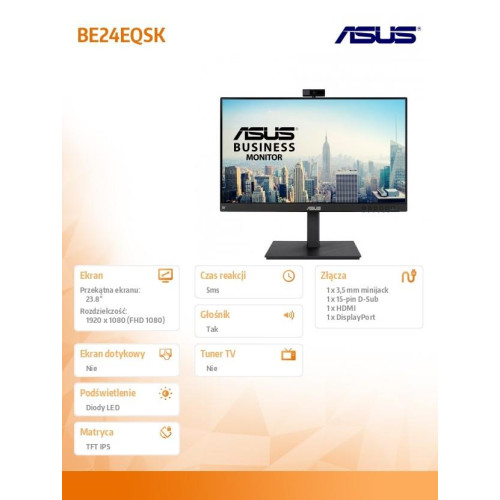 Monitor 24 cale BE24EQSK IPS VGA HDMI DP Głośnik PIVOT Kamera 2,0MPix-4442852