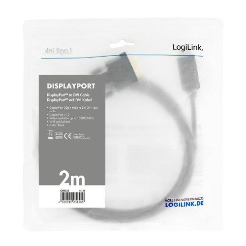 Kabel DisplayPort 1.2 do DVI 2m Czarny-4445432