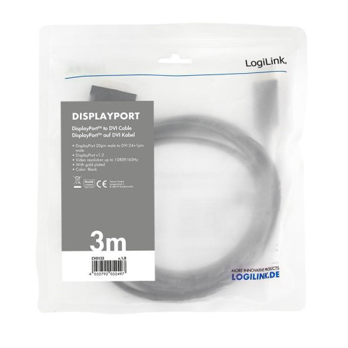 Kabel DisplayPort 1.2 do DVI 3m Czarny-4445437