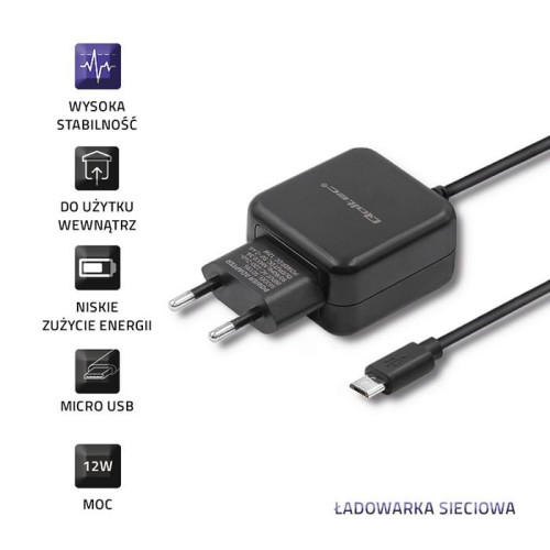 Ładowarka sieciowa 5V | 2.4A | 12W | Micro USB | Czarna-4445506