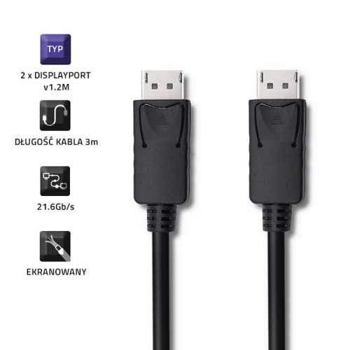 Kabel DisplayPort v1.2 męski | DisplayPort v1.2 męski | 4K |3m -4445564