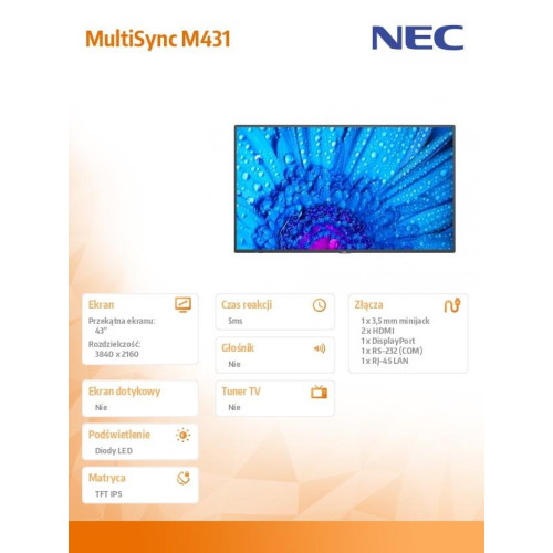 Monitor wielkoformatowy 43 cale MultiSync M431 UHD 500cd/m2 24/7-4446784