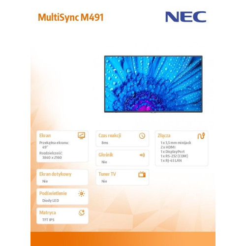 Monitor wielkoformatowy 49 cali MultiSync M491 UHD 500cd/m2 24/7-4446796