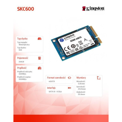Dysk SSD SKC600 256GB mSATA 550/500 MB/s-4451238