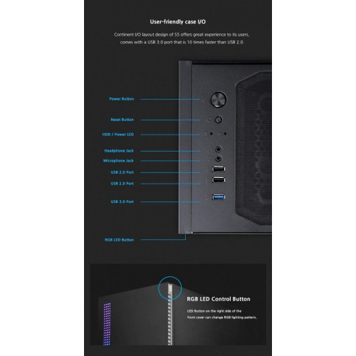Obudowa S5 Black ATX Mid Tower PC Case RGB fan TG-4458768