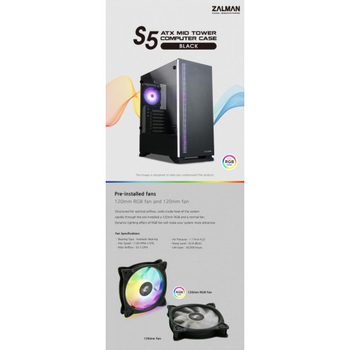 Obudowa S5 Black ATX Mid Tower PC Case RGB fan TG-4458770