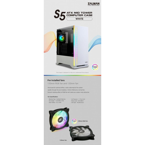 Obudowa S5 WHITE ATX Mid Tower PC Case RGB fan TG-4458775