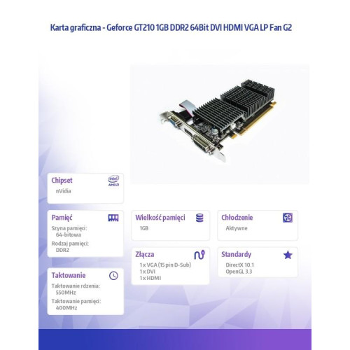 Karta graficzna - Geforce GT210 1GB DDR2 64Bit DVI HDMI VGA Passive G2-4460873