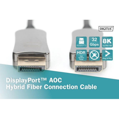Kabel połączeniowy hybrydowy AOC DisplayPort 1.4 8K/60Hz UHD DP/DP M/M 20m Czarny-4461796