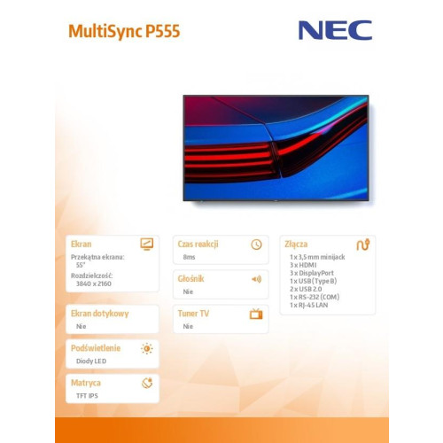 Monitor wielkoformatowy MultiSync 55 cali P555 55 UHD 700cd/m2 24/7-4464706