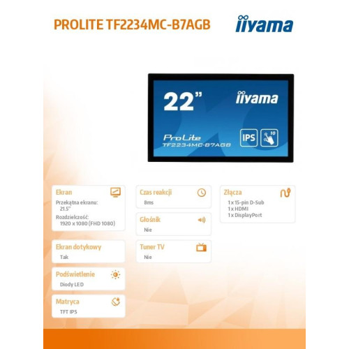 Monitor wielkoformatowy 21.5 cala TF2234MC-B7AGB IPS,10PKT.VGA,HDMI,DP,FHD,IP65,6H-4465518