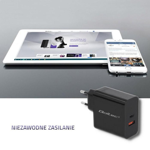 Ładowarka sieciowa | 63W | 5-20V | 1.5-3A | USB typ C PD | USB QC 3.0 | Czarna-4467374