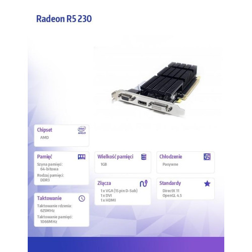 Karta graficzna Radeon R5 230 1GB DDR3 64Bit DVI HDMI VGA LP-4469502