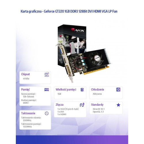 Karta graficzna - Geforce GT220 1GB DDR3 128Bit DVI HDMI VGA LP Fan -4469511
