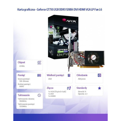 Karta graficzna - Geforce GT730 2GB DDR3 128Bit DVI HDMI VGA LP Fan L6-4469526