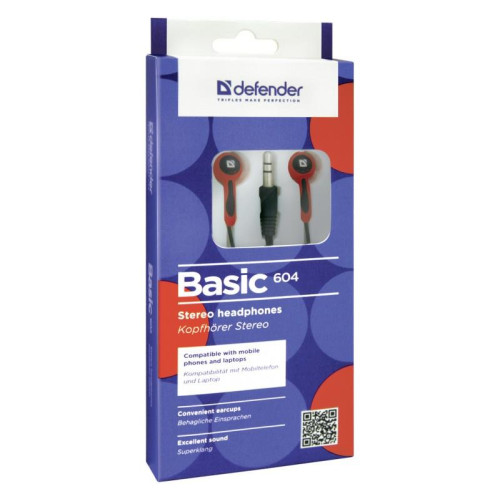 Słuchawki douszne BASIC 604 przewodowe Czarno-czerwone-4470741