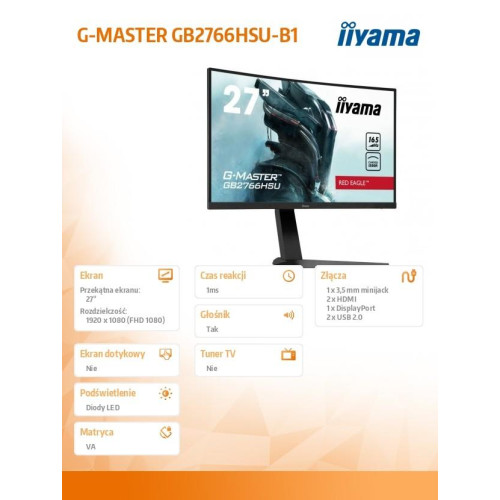 Monitor 27 cali GB2766HSU-B1 VA,165HZ,1500R,1MS,DP,HDMIx2,USB,FreeSyn-4474166