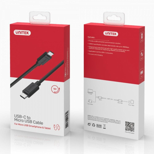 Kabel USB TYP-C DO microUSB 2.0; 1m; Y-C473BK -4478692