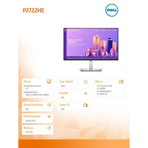 Monitor P2722H 27 cali LED IPS FHD/16:9/VGA/HDMI/DP/5Y-4481360