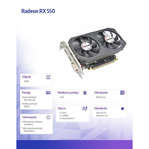 Karta graficzna - Radeon RX 550 4GB GDDR5 128Bit DVI HDMI DP ATX-4482190