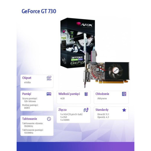 Karta graficzna - Geforce GT730 4GB DDR3 128Bit DVI HDMI VGA LP Single Fan L4 -4482204