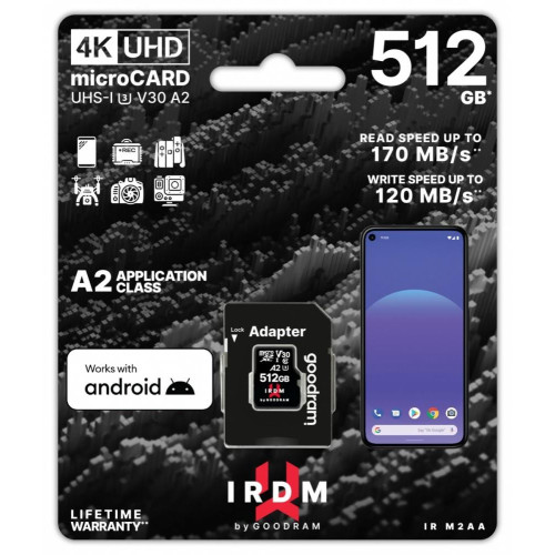 Karta pamięci microSD IRDM 512GB UHS-I U3 A2 + adapter-4487891