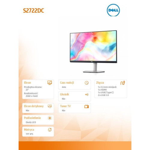 Monitor S2722DC 27 cali LED 2560x1440/HDMI/USBC/3Y -4497115