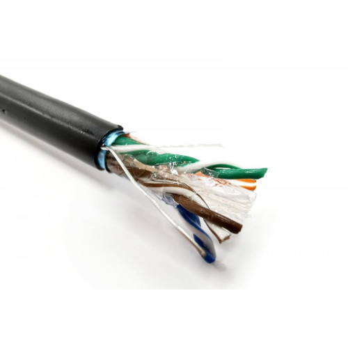 Kabel teleinformatyczny instalacyjny zewnętrzny żelowany kat.6, F/UTP, Fca, drut, AWG 23/1, PE, 305m, szpula Czarny-4500