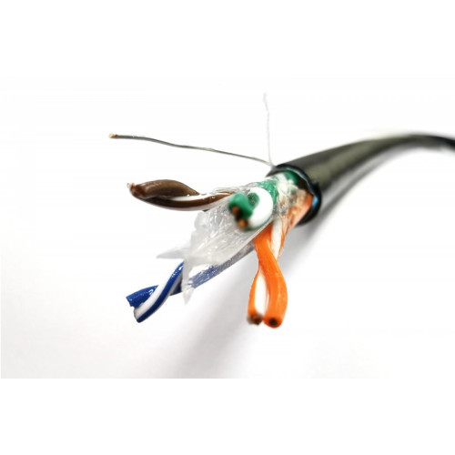 Kabel teleinformatyczny instalacyjny zewnętrzny żelowany kat.6, F/UTP, Fca, drut, AWG 23/1, PE, 305m, szpula Czarny-45