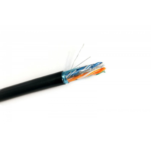 Kabel teleinformatyczny instalacyjny zewnętrzny żelowany kat.6, F/UTP, Fca, drut, AWG 23/1, PE, 305m, szpula Czarny-45